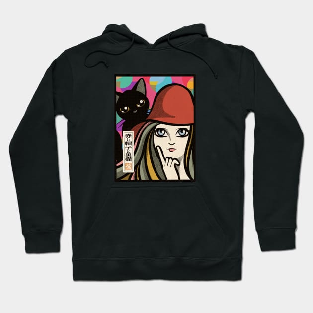 Red hat and black cat Hoodie by BATKEI